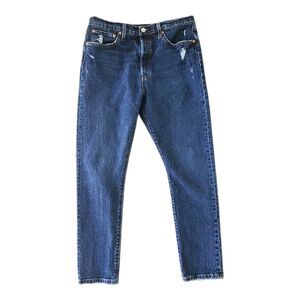 Levis 501 S Skinny Jeans Woman's Size 32x29 Button Fly Dark Wash Distressed